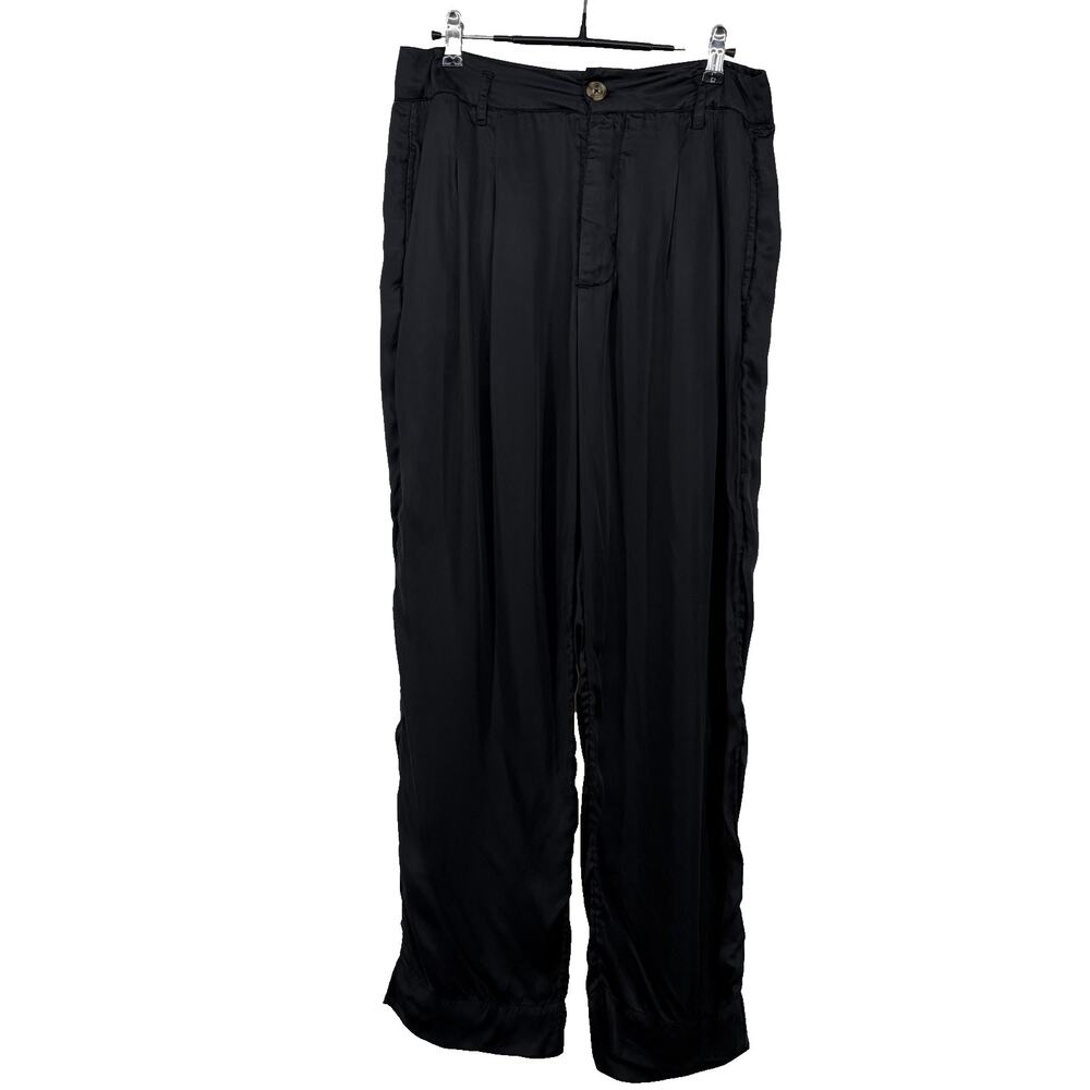 The GREAT. Size 28 Trouser Pants Black High Rise Womens Silky Pleated‎ Pockets
